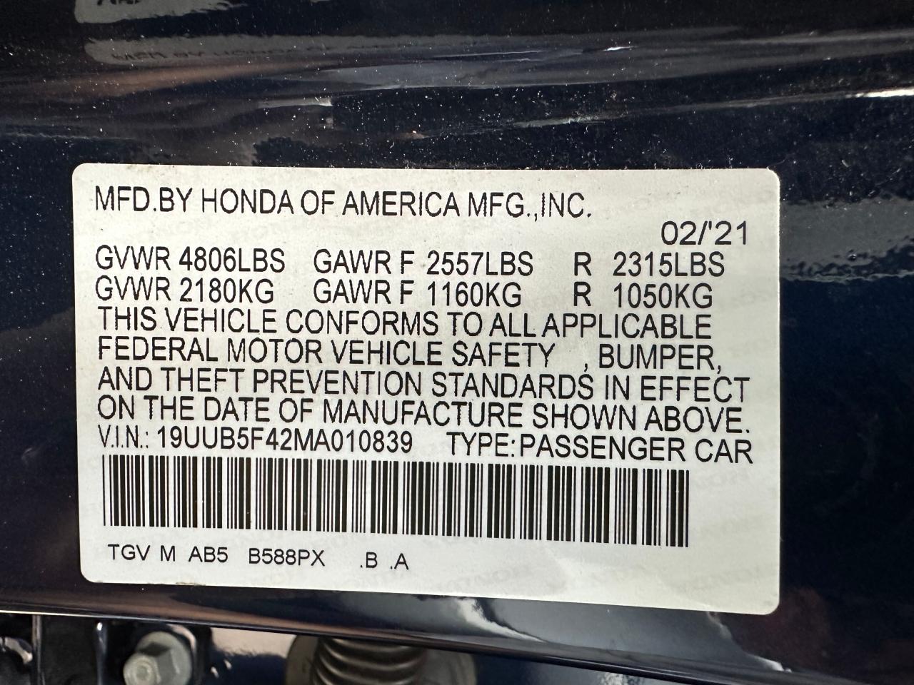 2021 Acura Tlx Technology VIN: 19UUB5F42MA010839 Lot: 69842174