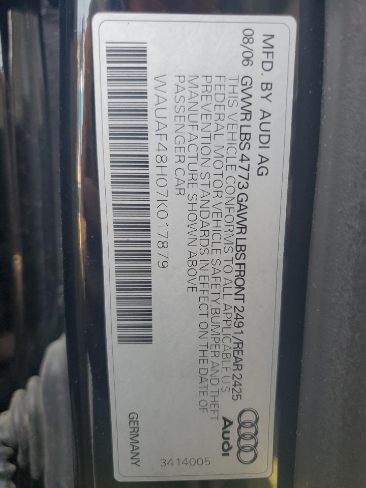 2007 Audi A4 2.0T Cabriolet VIN: WAUAF48H07K017879 Lot: 66150034