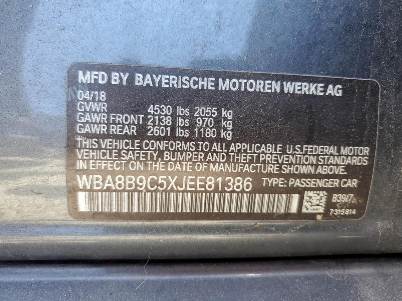 2018 BMW 330 I VIN: WBA8B9C5XJEE81386 Lot: 65260724