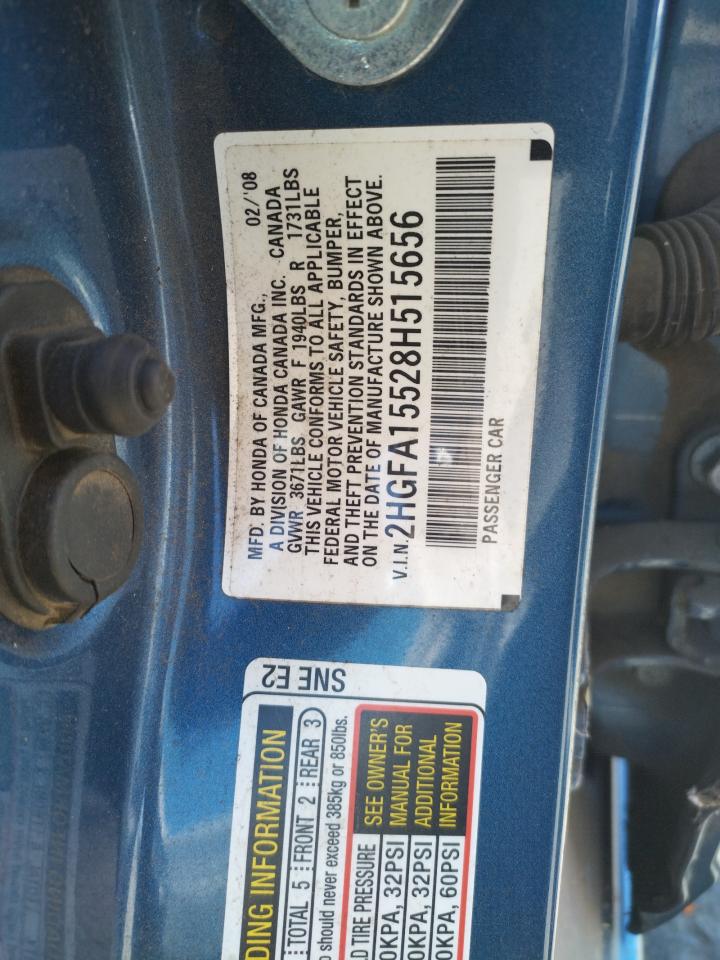 2008 Honda Civic Lx VIN: 2HGFA15528H515656 Lot: 66917024