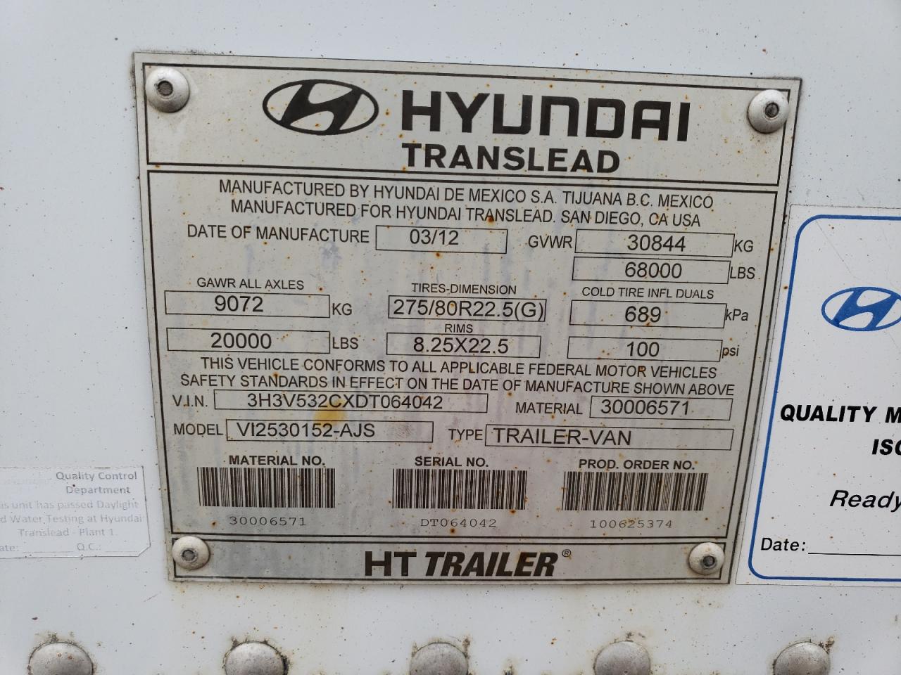 3H3V532CXDT064042 2013 Hyundai Trailer