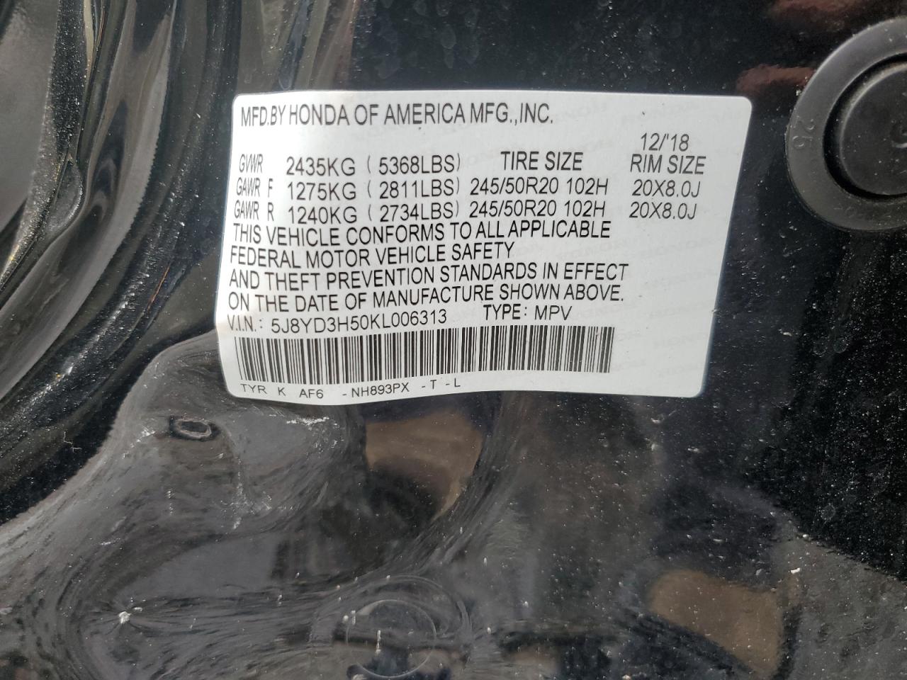 5J8YD3H50KL006313 2019 Acura Mdx Technology