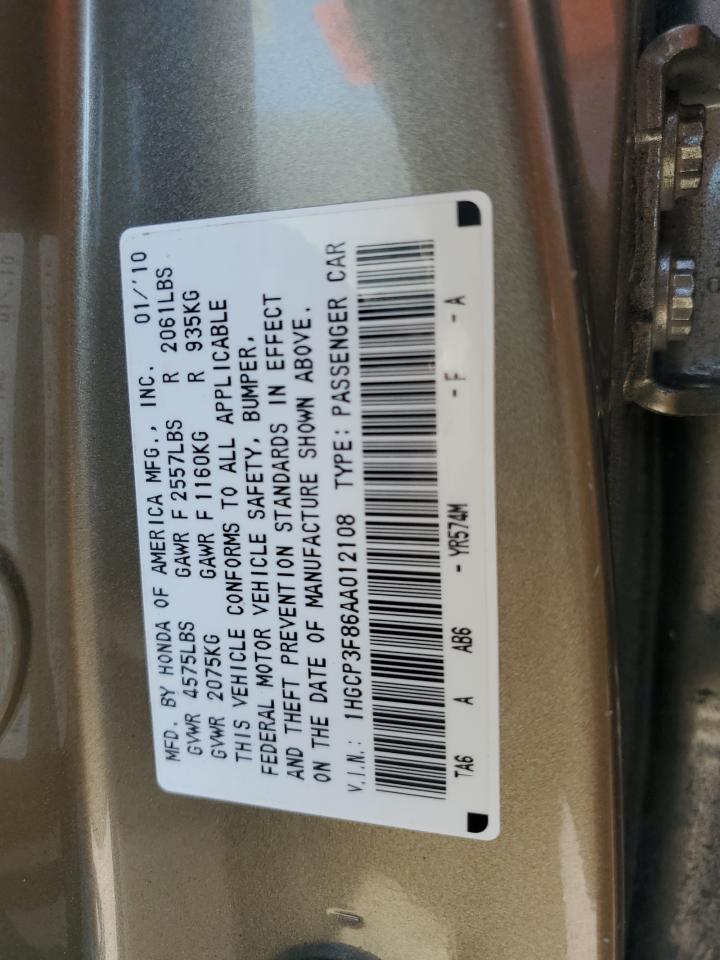 1HGCP3F86AA012108 2010 Honda Accord Exl