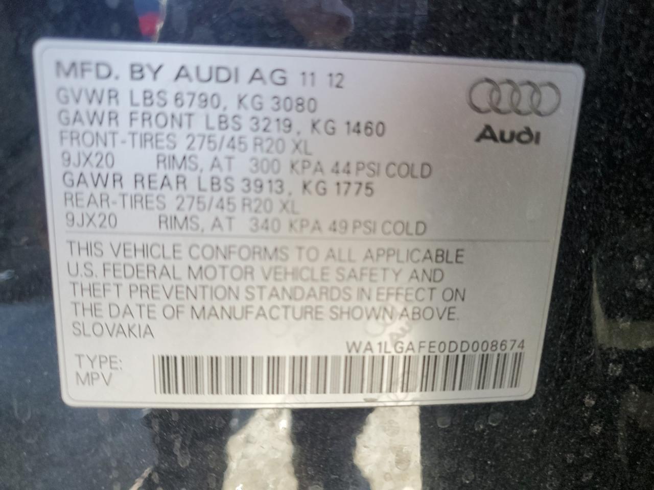 WA1LGAFE0DD008674 2013 Audi Q7 Premium Plus