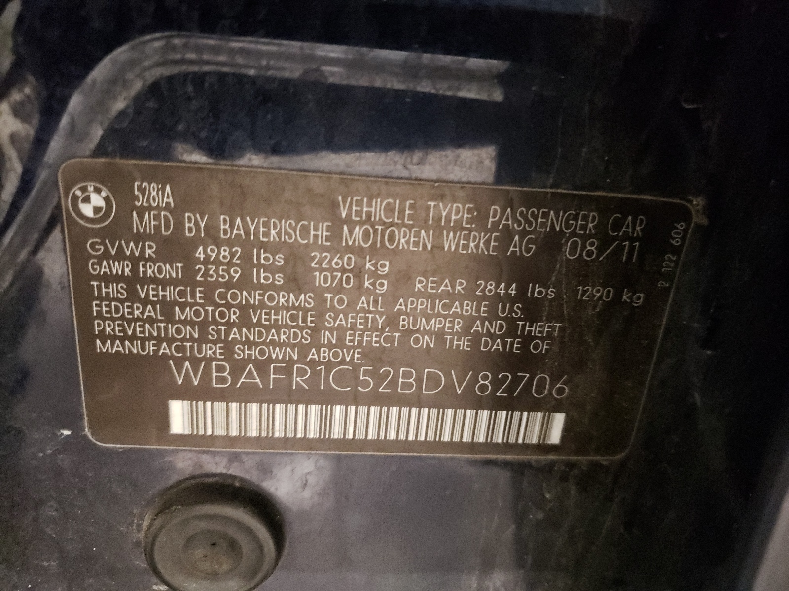 WBAFR1C52BDV82706 2011 BMW 528 I