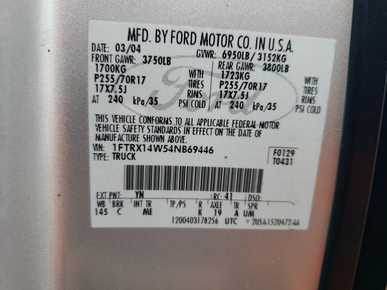 1FTRX14W54NB69446 2004 Ford F150