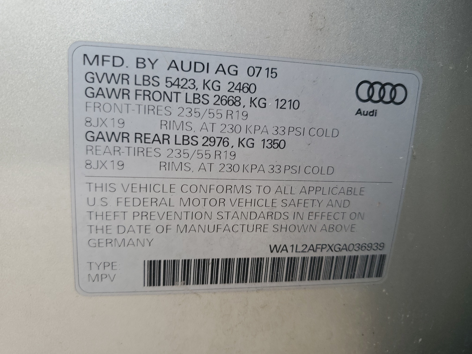 WA1L2AFPXGA036939 2016 Audi Q5 Premium Plus