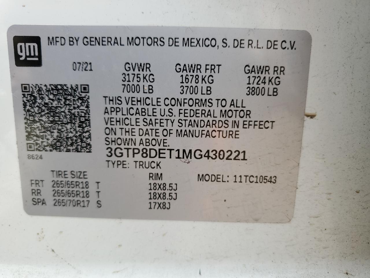 2021 GMC Sierra C1500 Slt VIN: 3GTP8DET1MG430221 Lot: 69695954