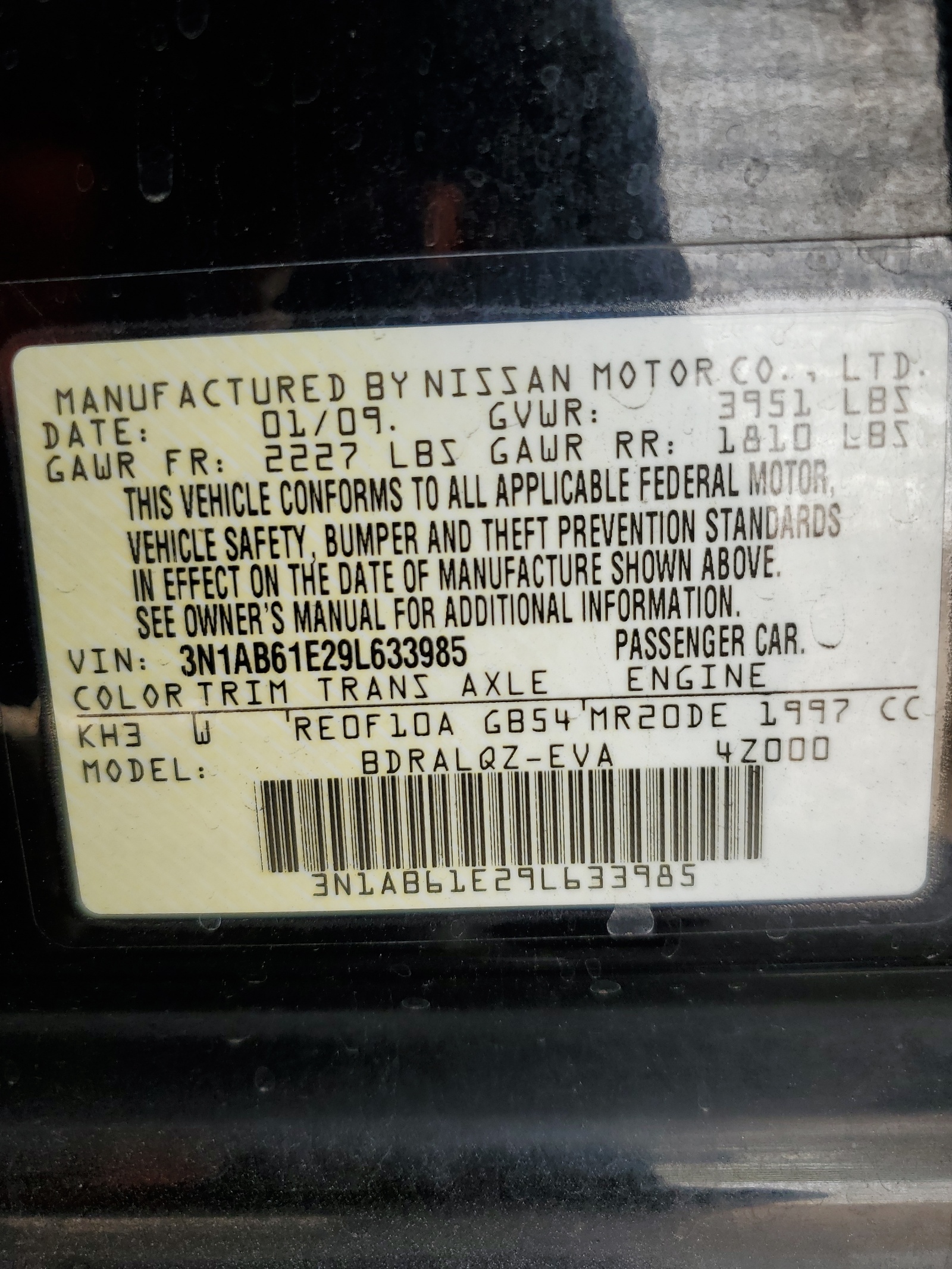 3N1AB61E29L633985 2009 Nissan Sentra 2.0