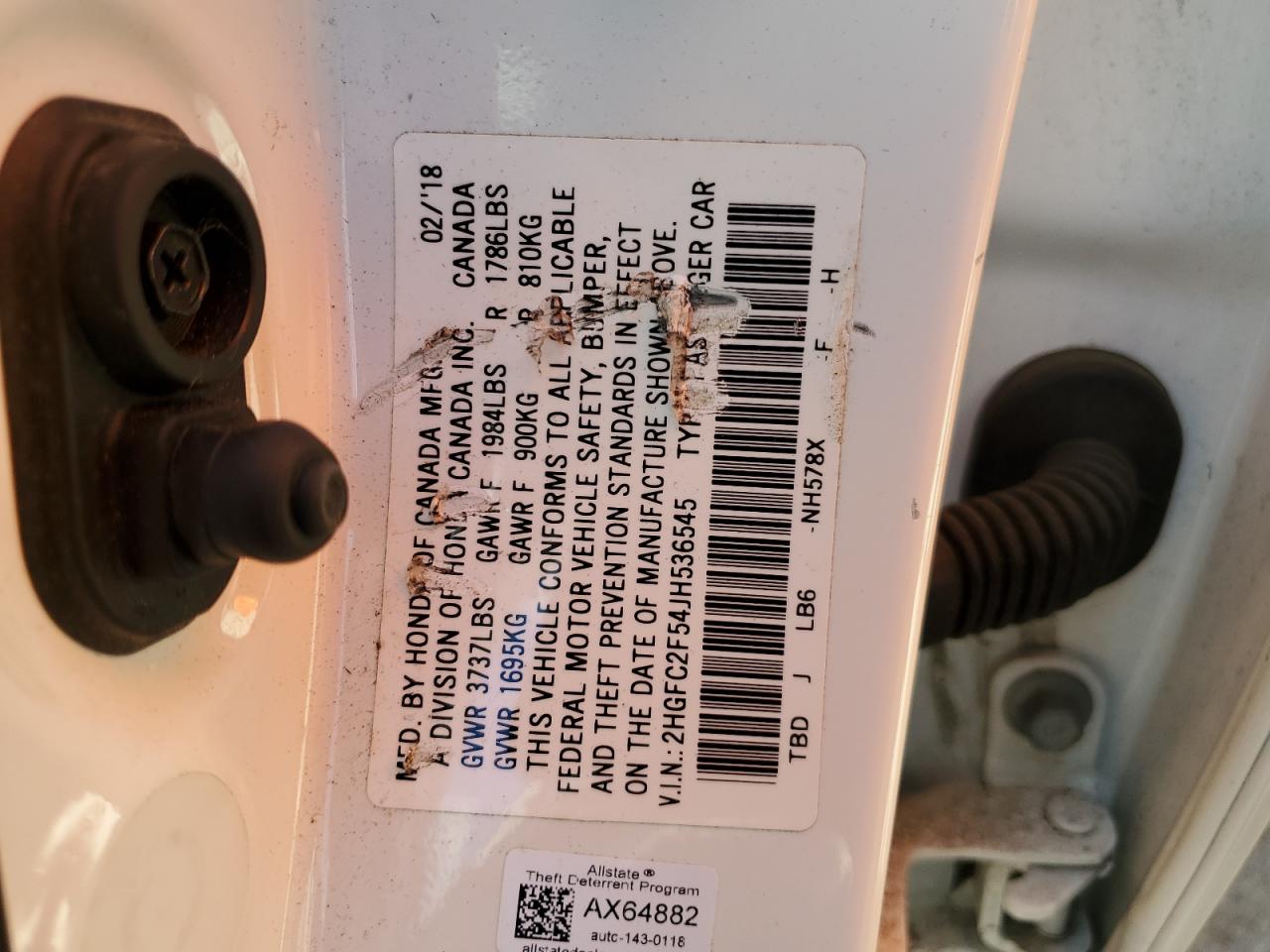 2018 Honda Civic Lx VIN: 2HGFC2F54JH536545 Lot: 68708934