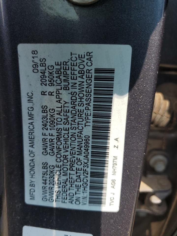 1HGCV2F3XJA049960 2018 HONDA ACCORD - Image 12