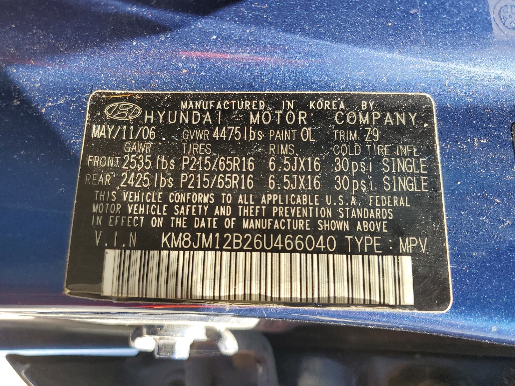 KM8JM12B26U466040 2006 Hyundai Tucson Gl