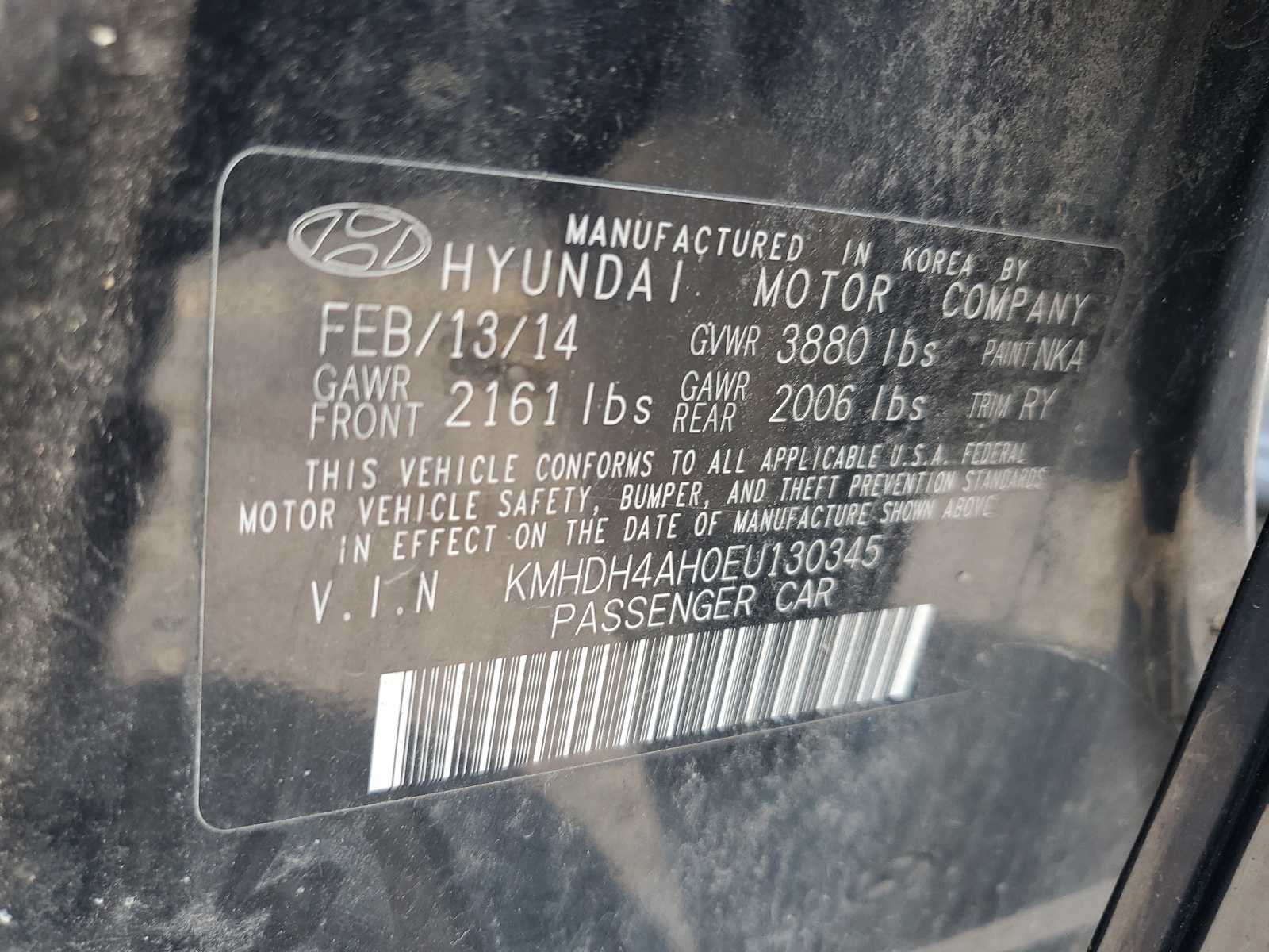 2014 Hyundai Elantra Se vin: KMHDH4AH0EU130345