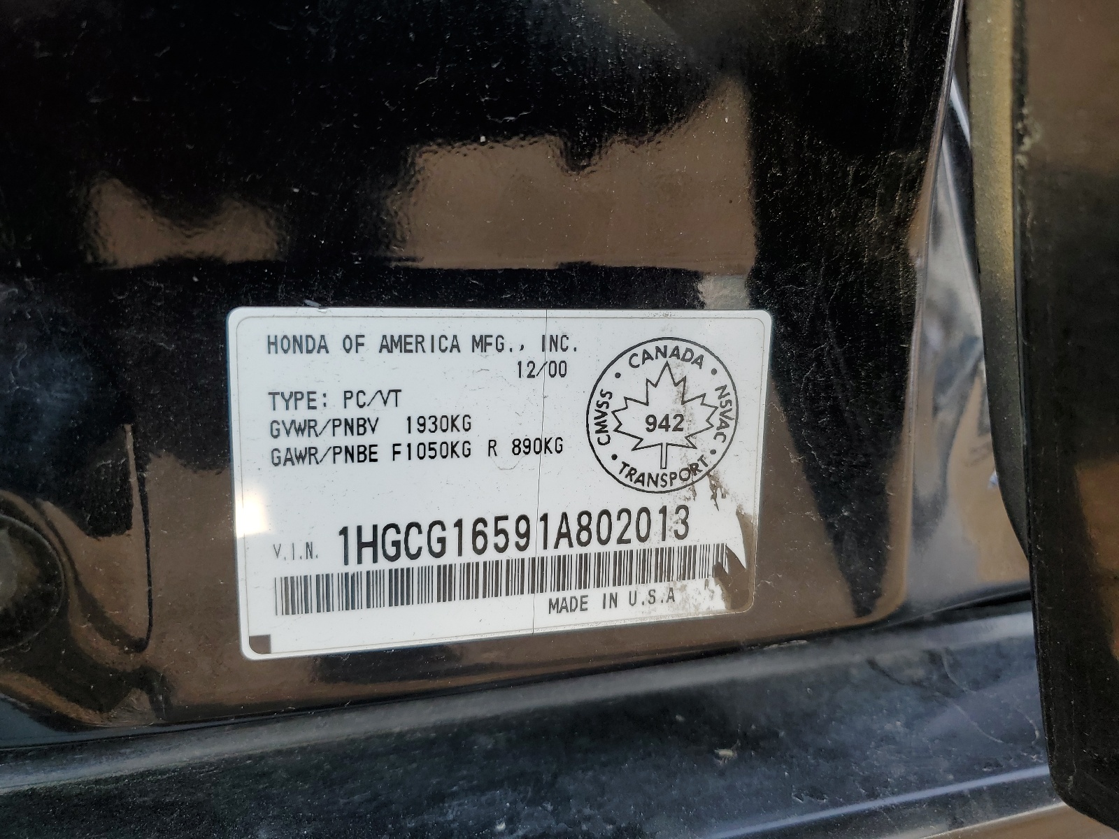 1HGCG16591A802013 2001 Honda Accord Ex