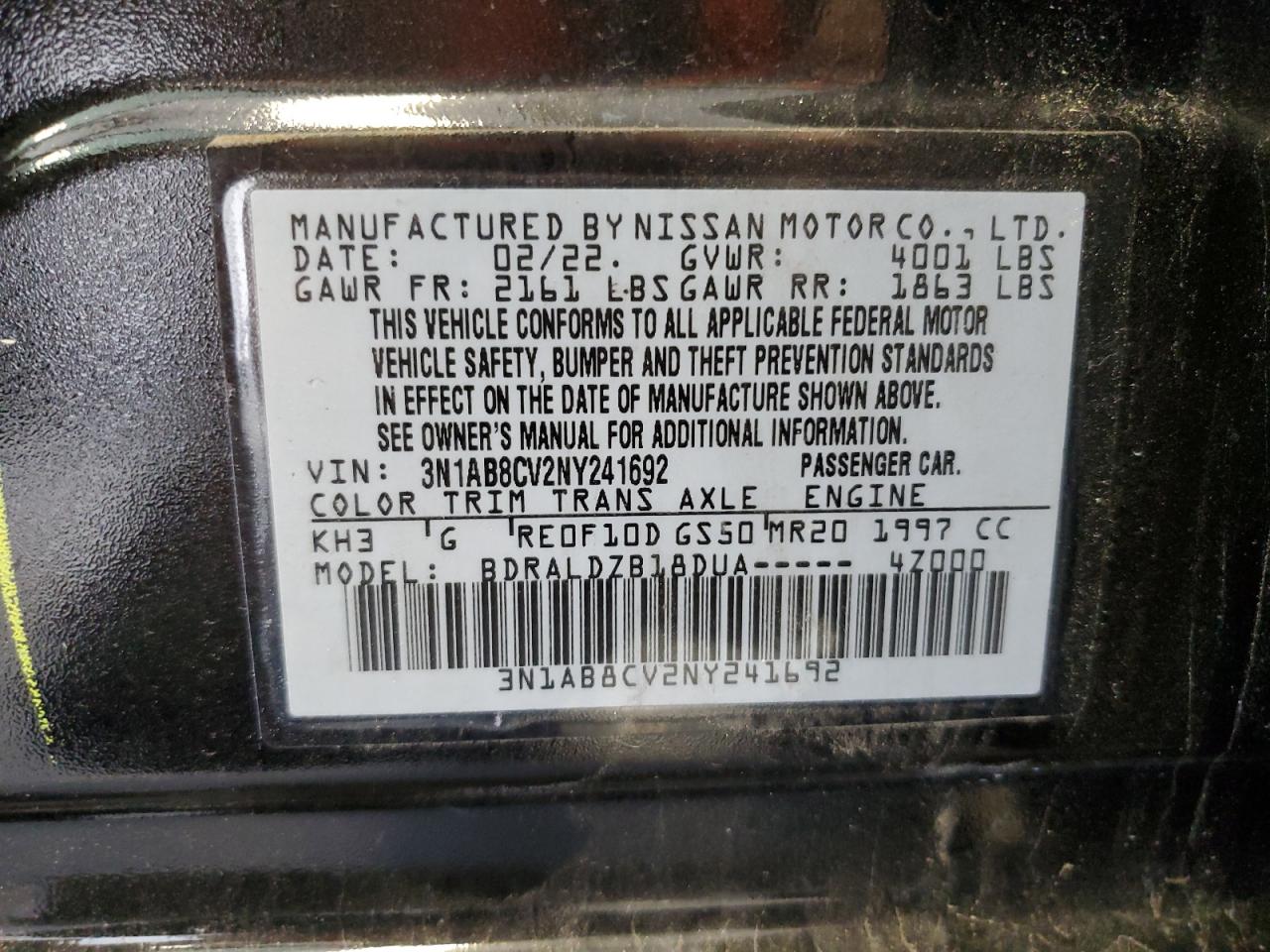 2022 Nissan Sentra Sv VIN: 3N1AB8CV2NY241692 Lot: 66062314