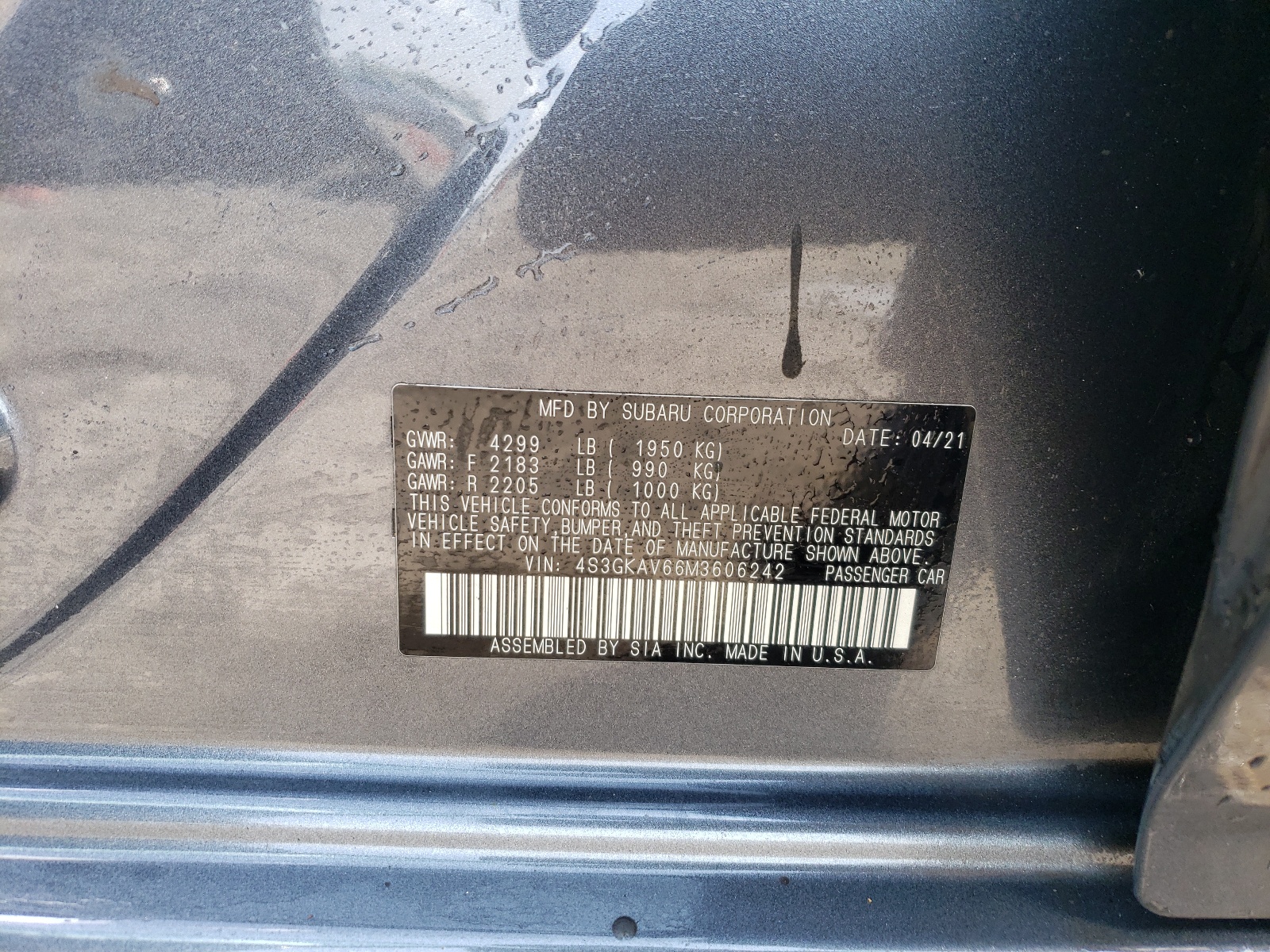 4S3GKAV66M3606242 2021 Subaru Impreza Premium