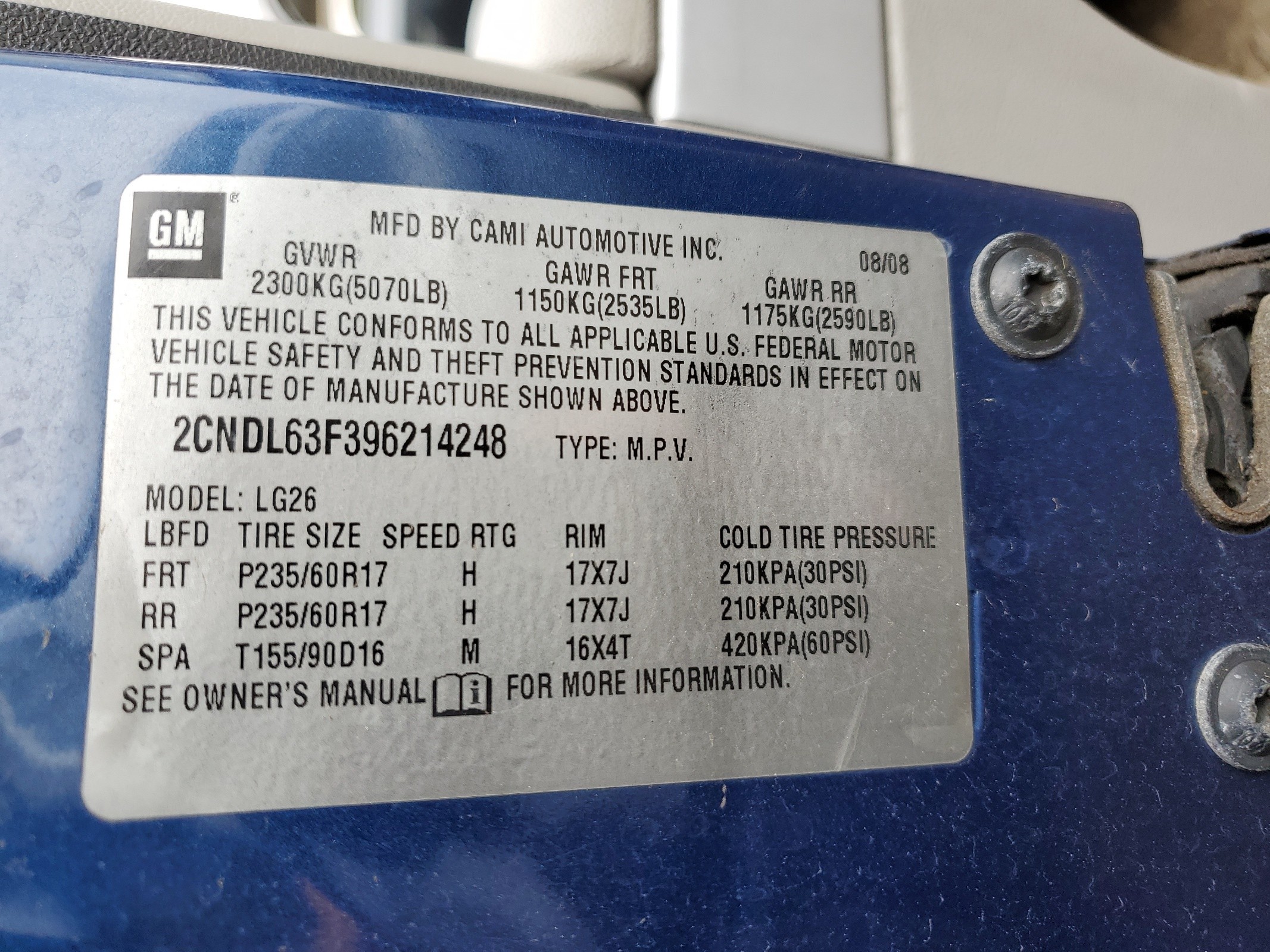 2CNDL63F396214248 2009 Chevrolet Equinox Lt