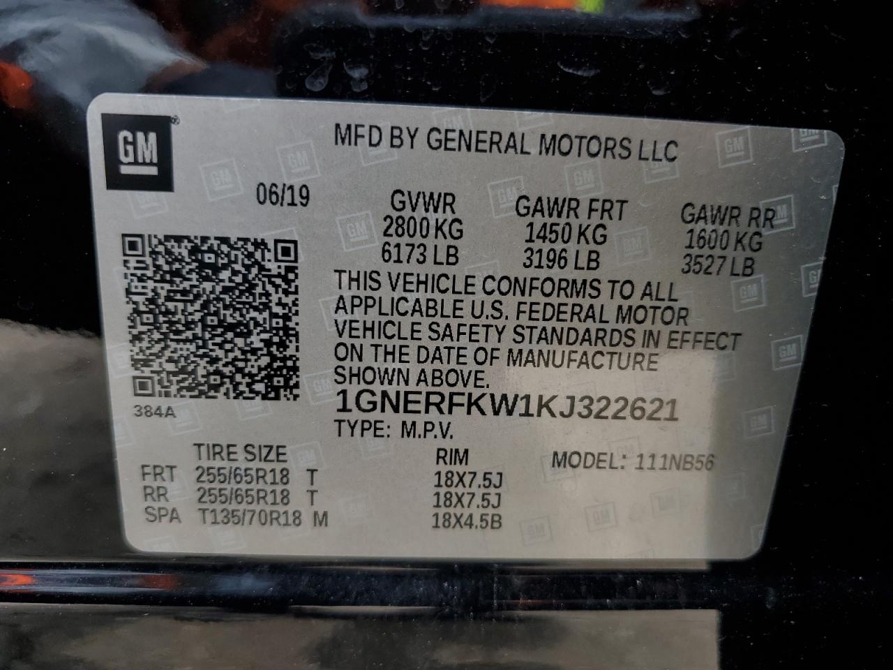 1GNERFKW1KJ322621 2019 Chevrolet Traverse Ls