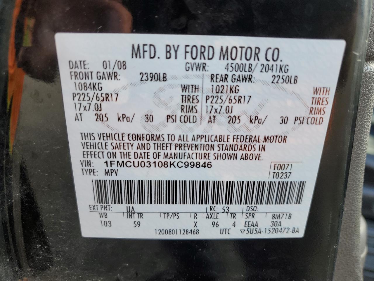 2008 Ford Escape Xlt VIN: 1FMCU03108KC99846 Lot: 66925424