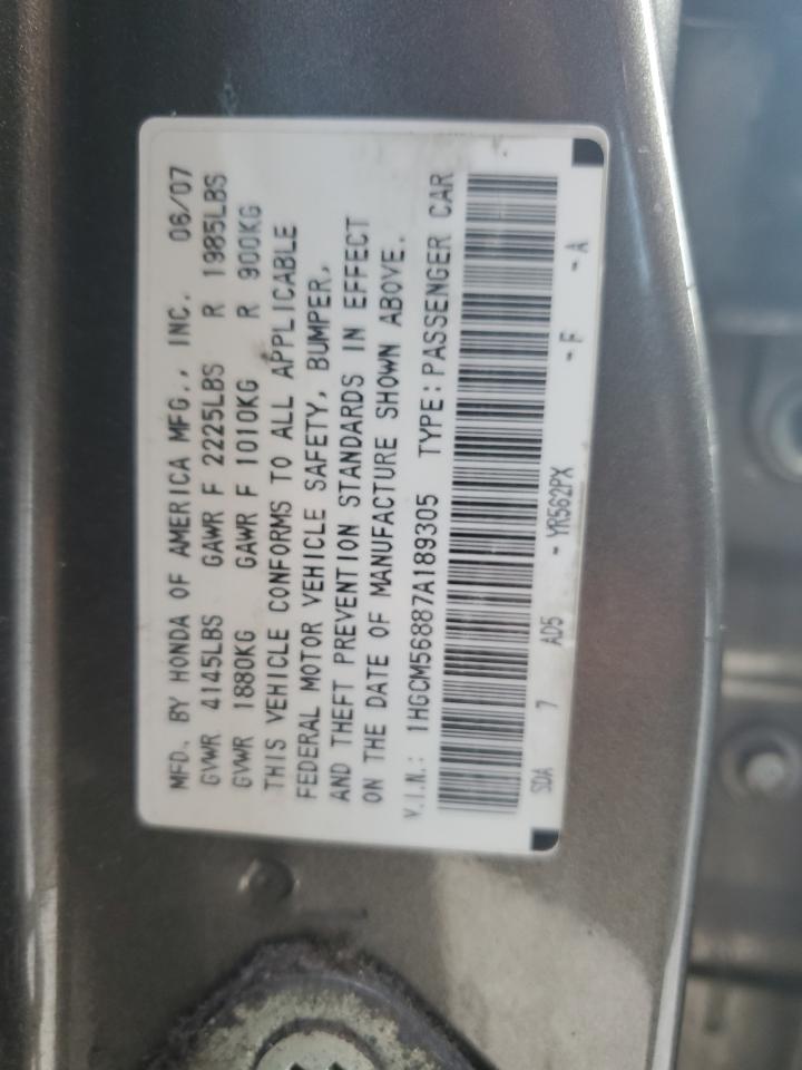 1HGCM56887A189305 2007 Honda Accord Ex