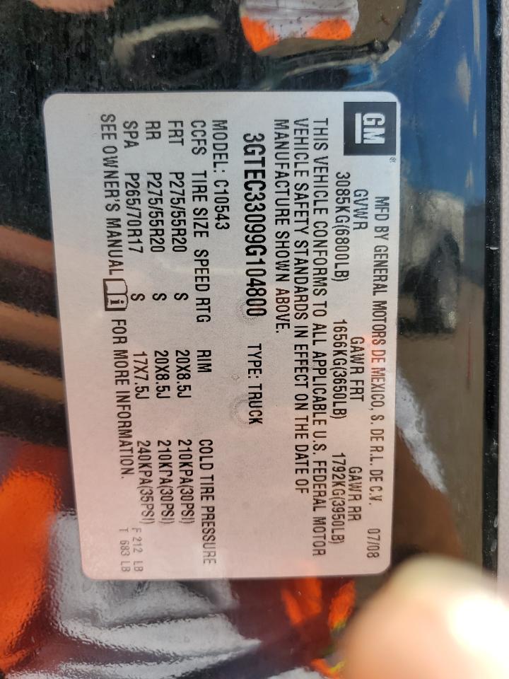 2009 GMC Sierra C1500 Slt VIN: 3GTEC33099G104800 Lot: 69699974