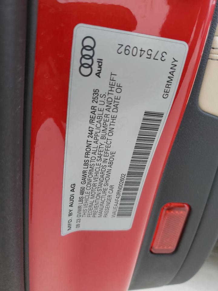 2024 Audi A4 Premium Plus 45 VIN: WAUEAAF43RN002602 Lot: 66533374