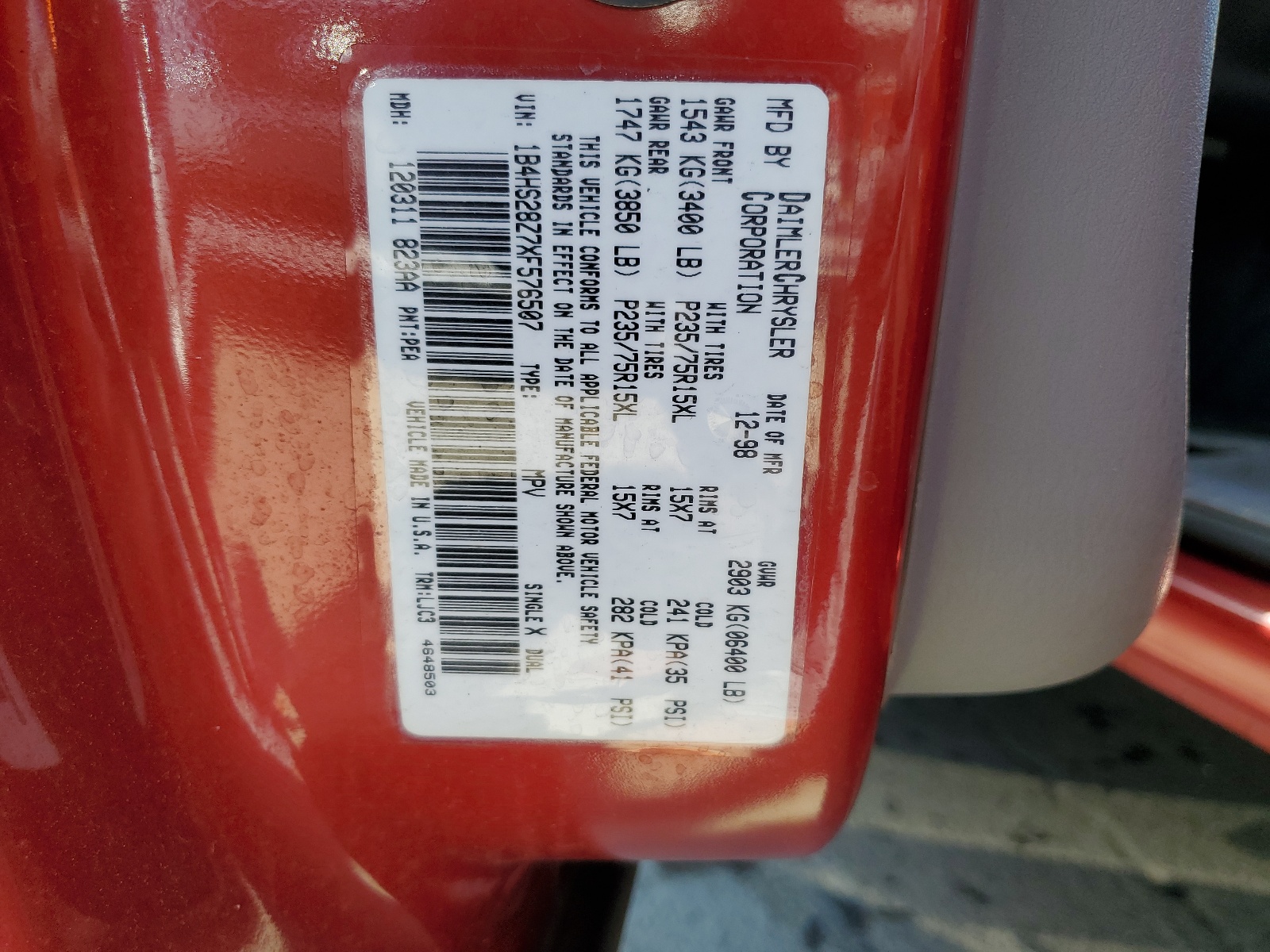 1B4HS28Z7XF576507 1999 Dodge Durango