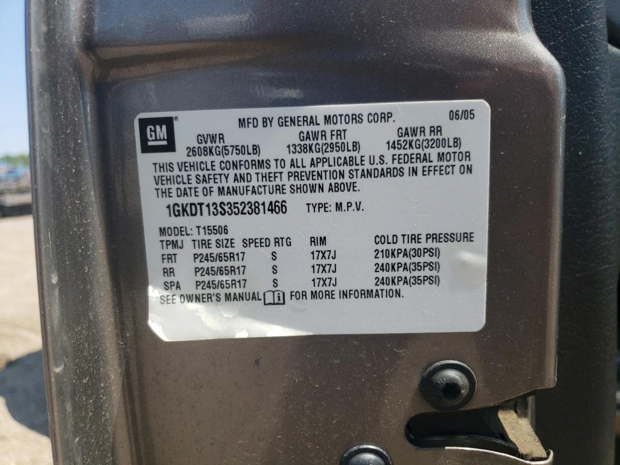 2005 GMC Envoy VIN: 1GKDT13S352381466 Lot: 65349404