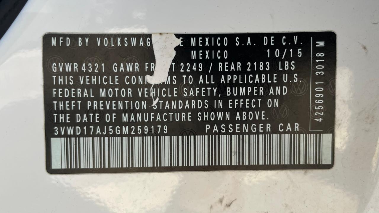 2016 Volkswagen Jetta Sport VIN: 3VWD17AJ5GM259179 Lot: 69346754