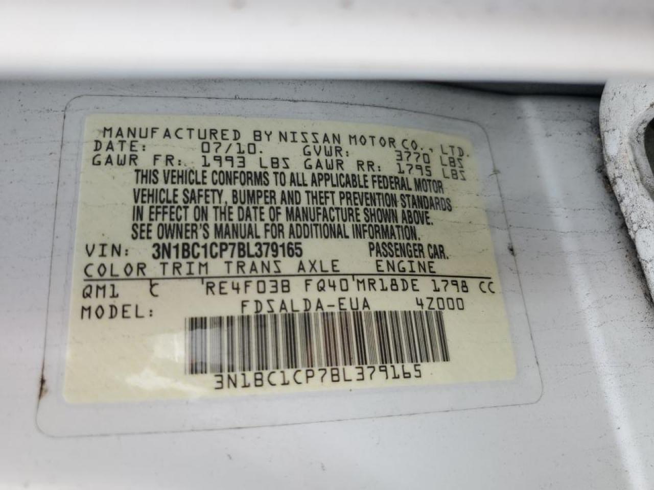 3N1BC1CP7BL379165 2011 Nissan Versa S