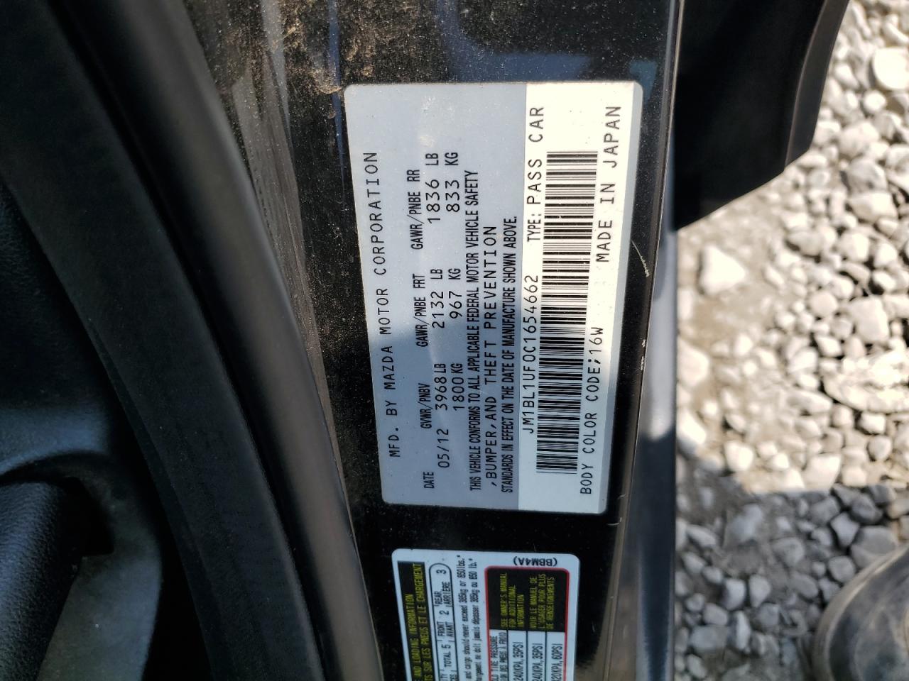 2012 Mazda 3 I VIN: JM1BL1UF0C1654662 Lot: 67420554