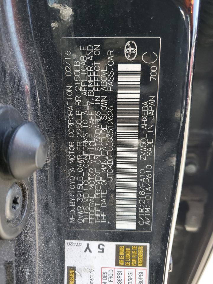 JTDKBRFU0G3512626 2016 Toyota Prius