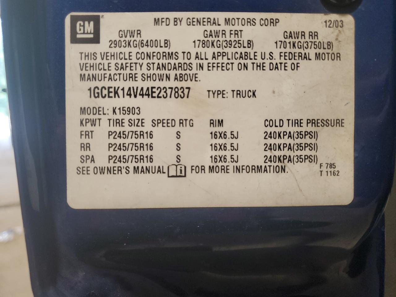 1GCEK14V44E237837 2004 Chevrolet Silverado K1500