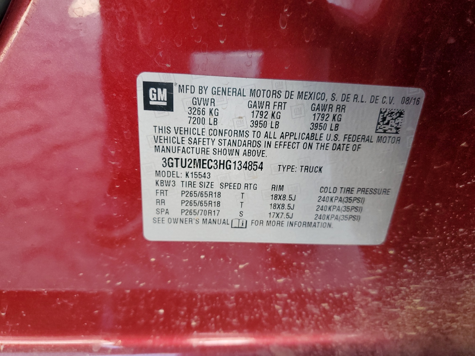 3GTU2MEC3HG134854 2017 GMC Sierra K1500 Sle