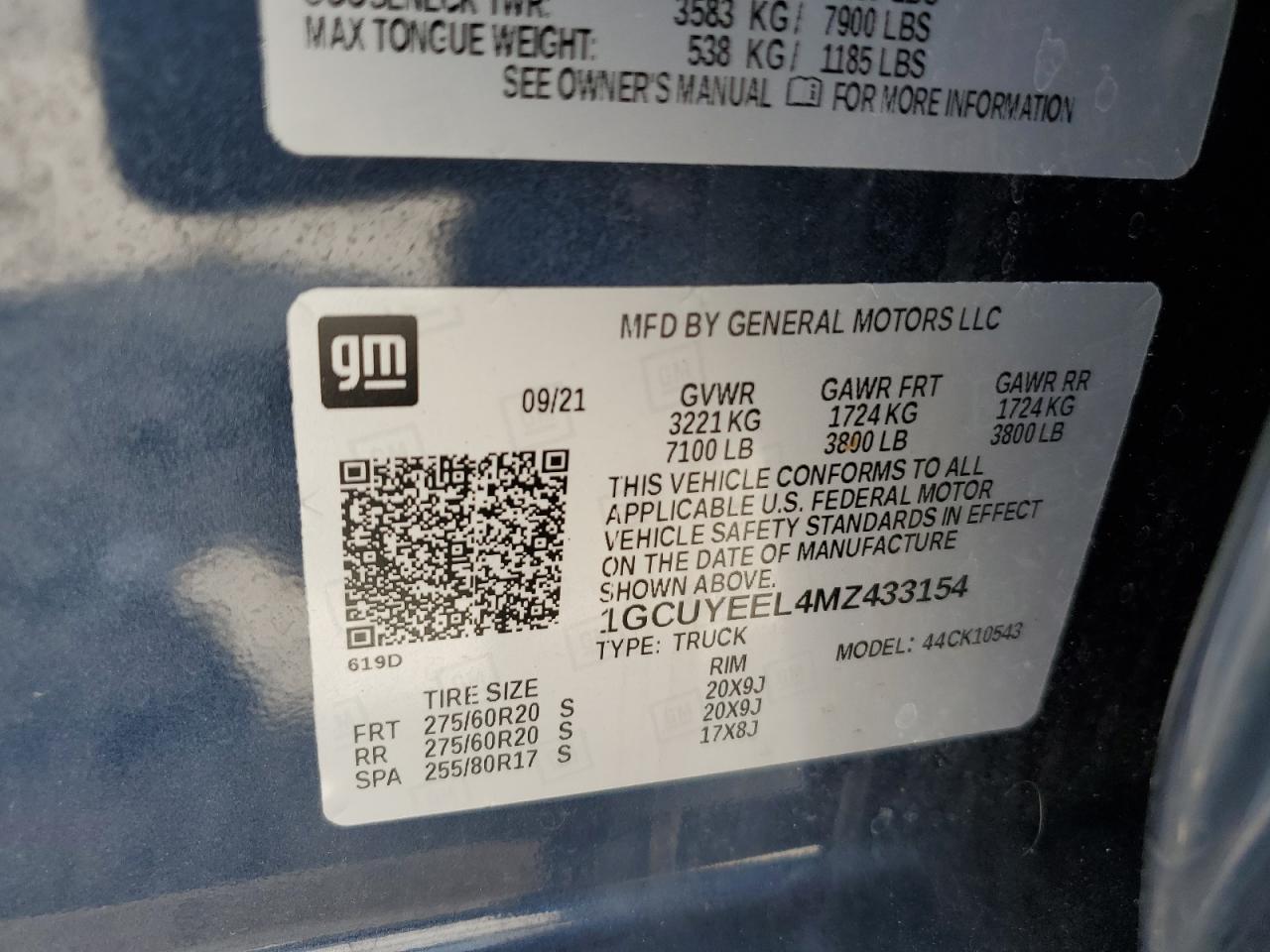 2021 Chevrolet Silverado K1500 Rst VIN: 1GCUYEEL4MZ433154 Lot: 67558584