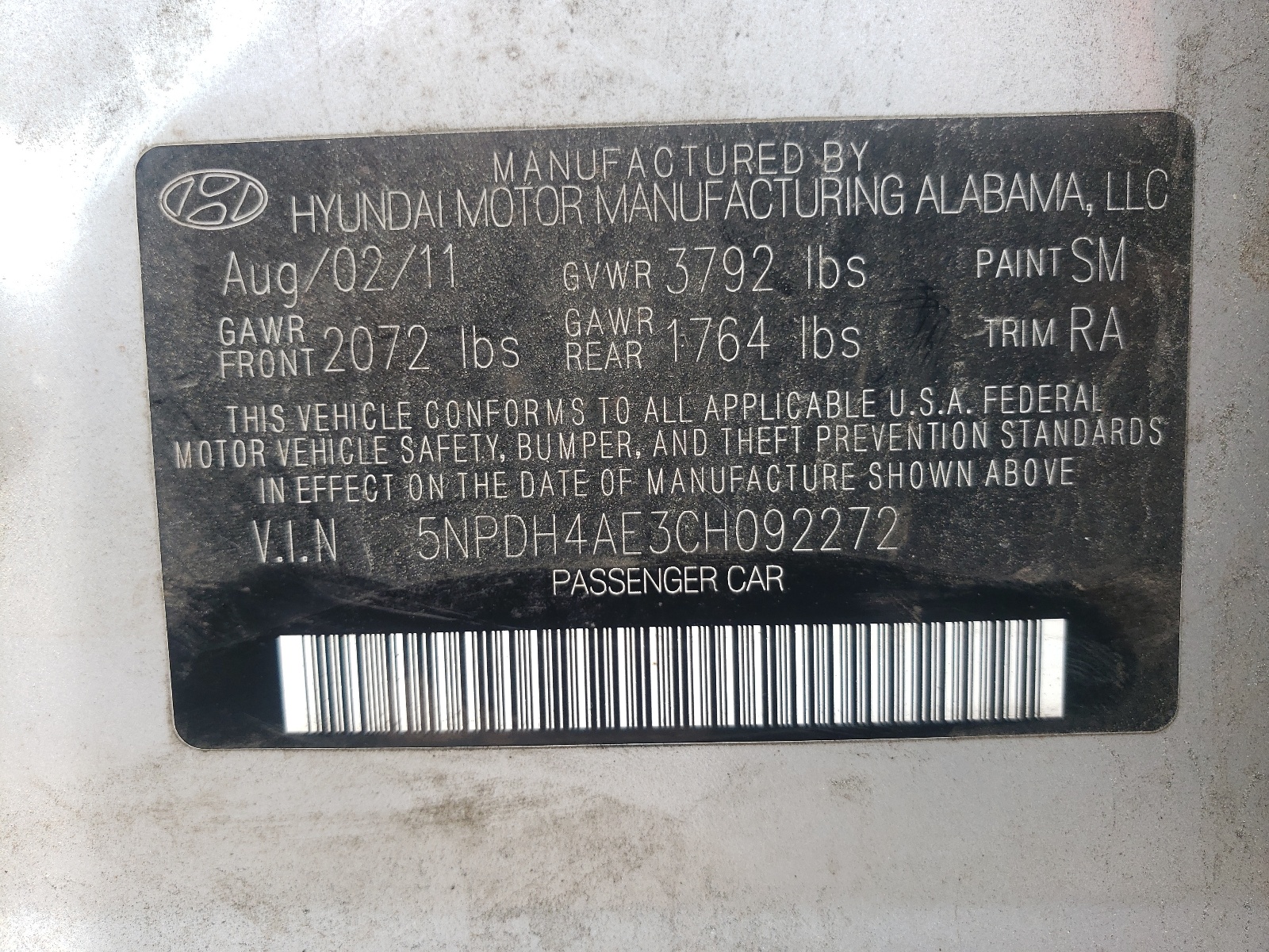 5NPDH4AE3CH092272 2012 Hyundai Elantra Gls