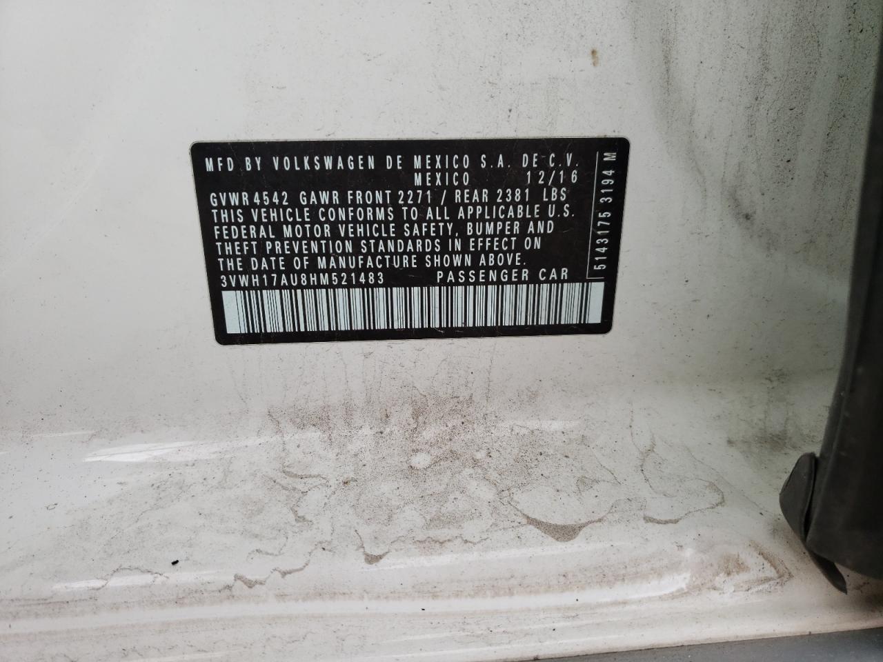 2017 Volkswagen Golf Alltrack S VIN: 3VWH17AU8HM521483 Lot: 66009404