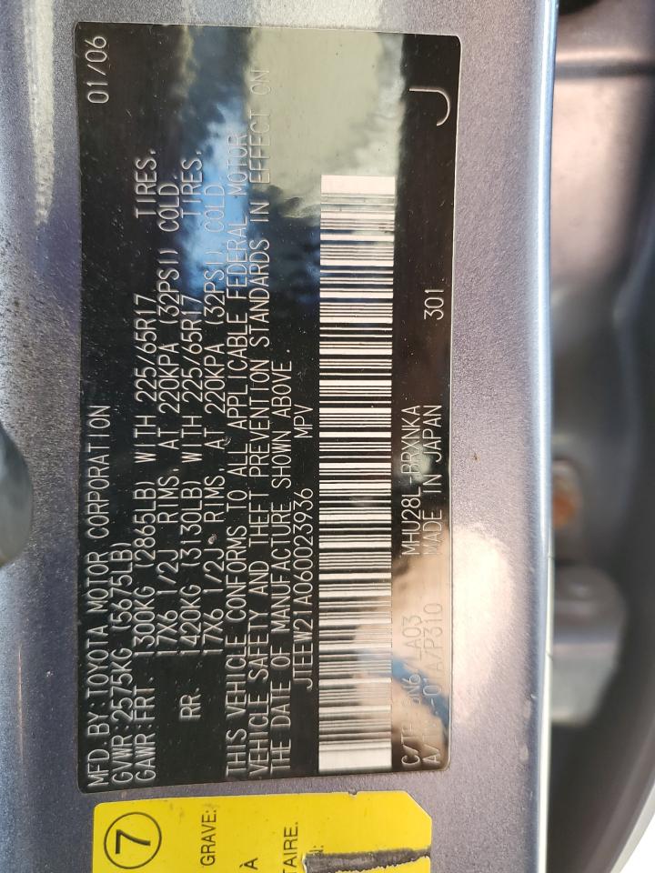 2006 Toyota Highlander Hybrid VIN: JTEEW21A060023936 Lot: 68390244