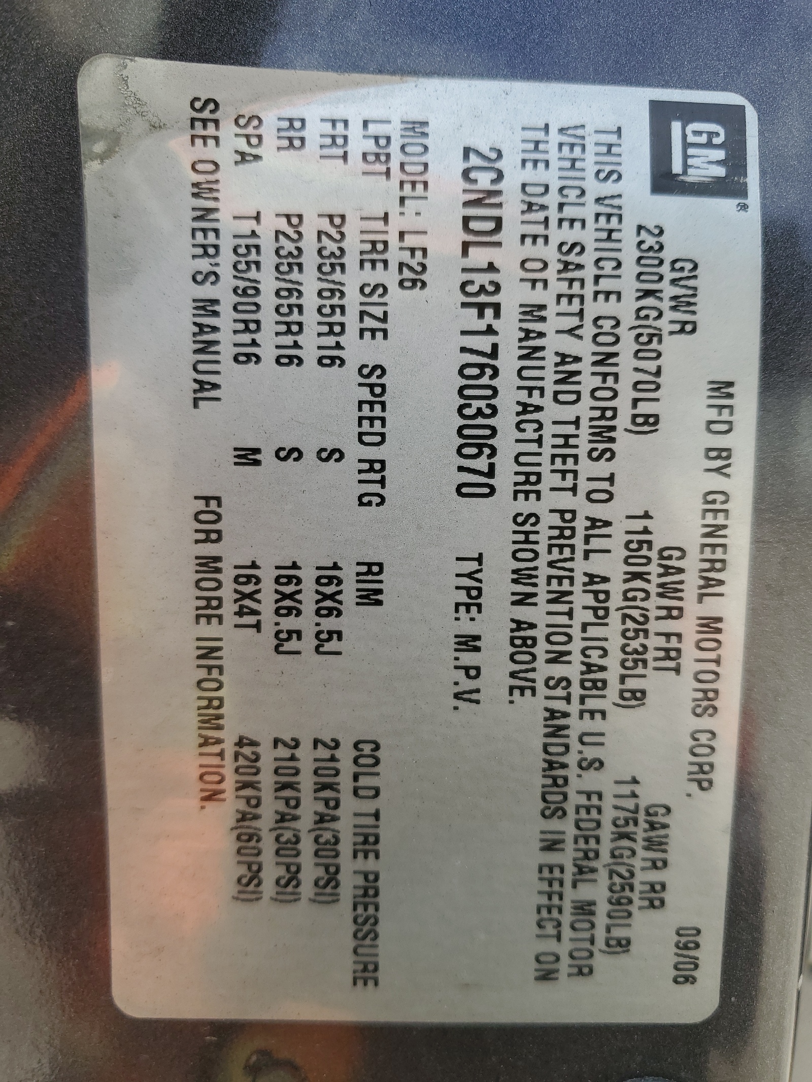 2CNDL13F176030670 2007 Chevrolet Equinox Ls