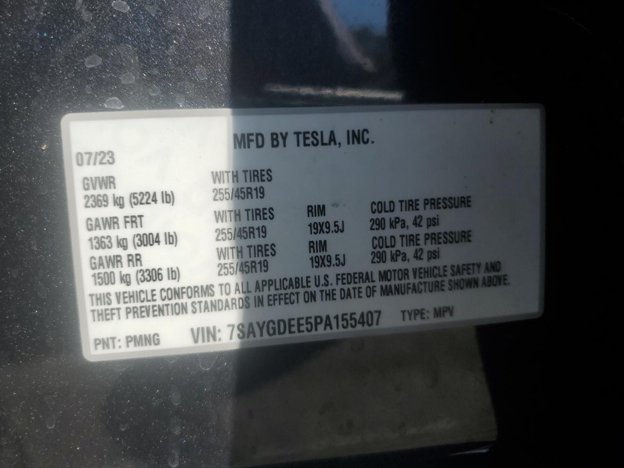 2023 Tesla Model Y VIN: 7SAYGDEE5PA155407 Lot: 68772664