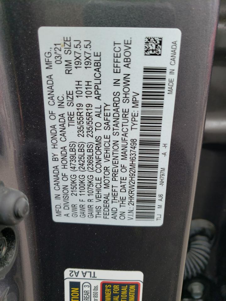 2021 Honda Cr-V Touring VIN: 2HKRW2H92MH637498 Lot: 66816904