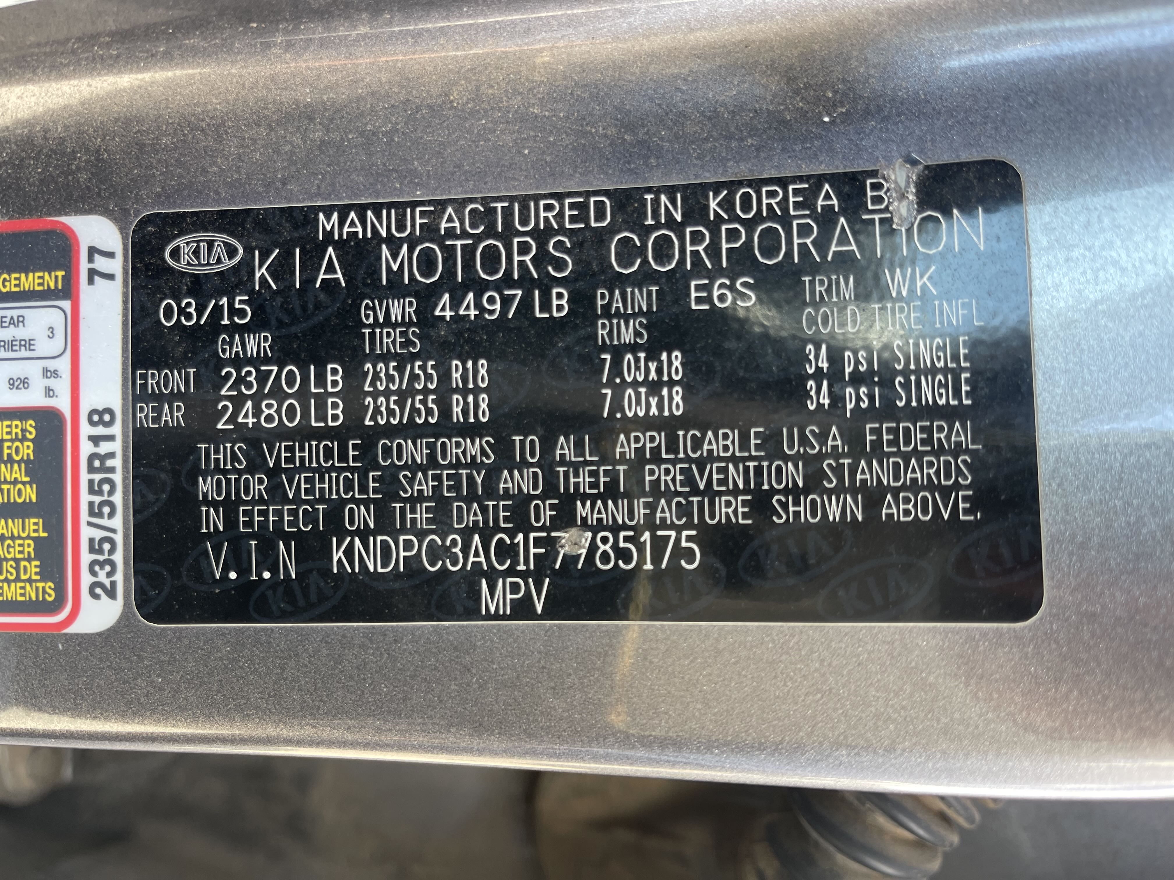 KNDPC3AC1F7785175 2015 Kia Sportage Ex