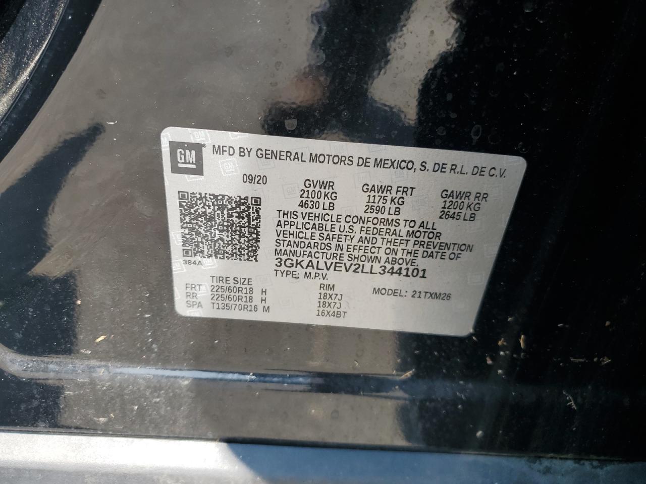 3GKALVEV2LL344101 2020 GMC Terrain Slt