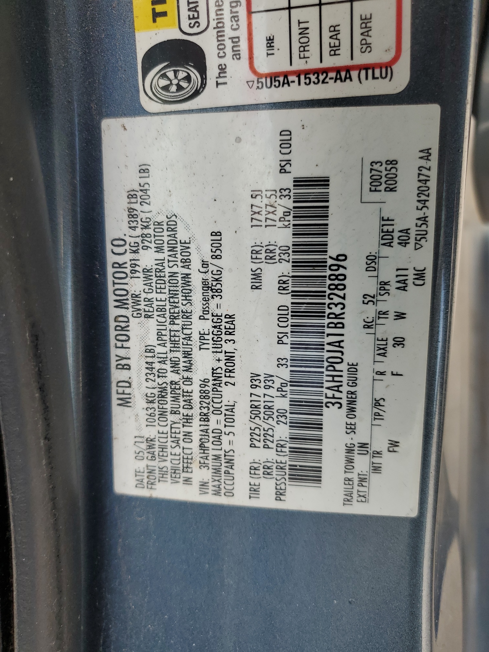 3FAHP0JA1BR328896 2011 Ford Fusion Sel