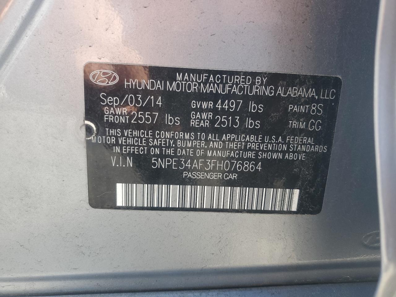 5NPE34AF3FH076864 2015 Hyundai Sonata Sport