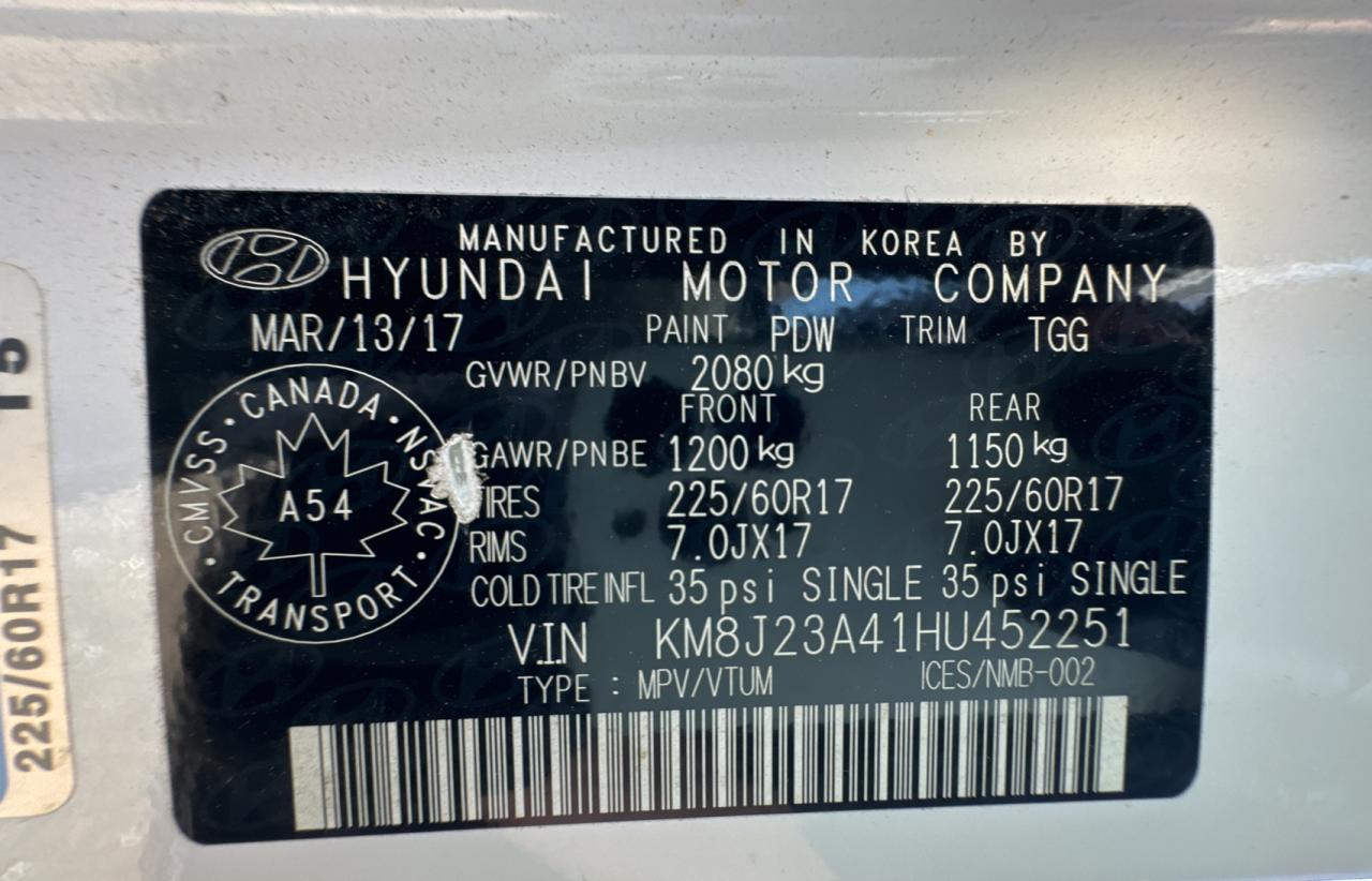 2017 Hyundai Tucson Se VIN: KM8J23A41HU452251 Lot: 65901344