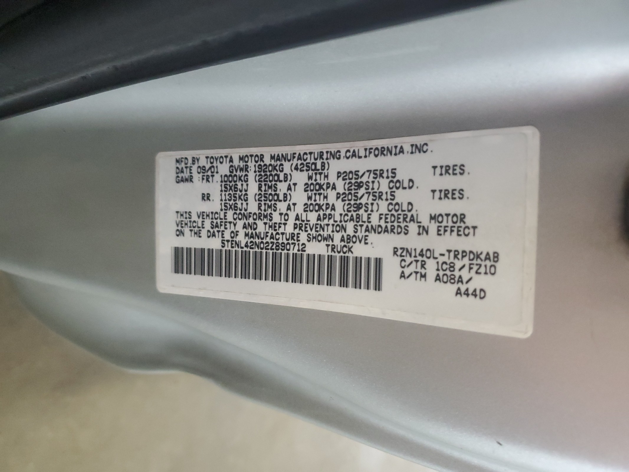 5TENL42N02Z890712 2002 Toyota Tacoma