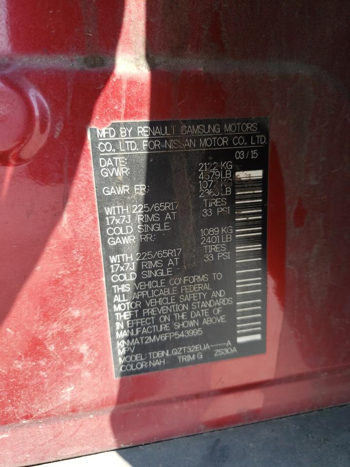 2015 Nissan Rogue S VIN: KNMAT2MV6FP543995 Lot: 65596004