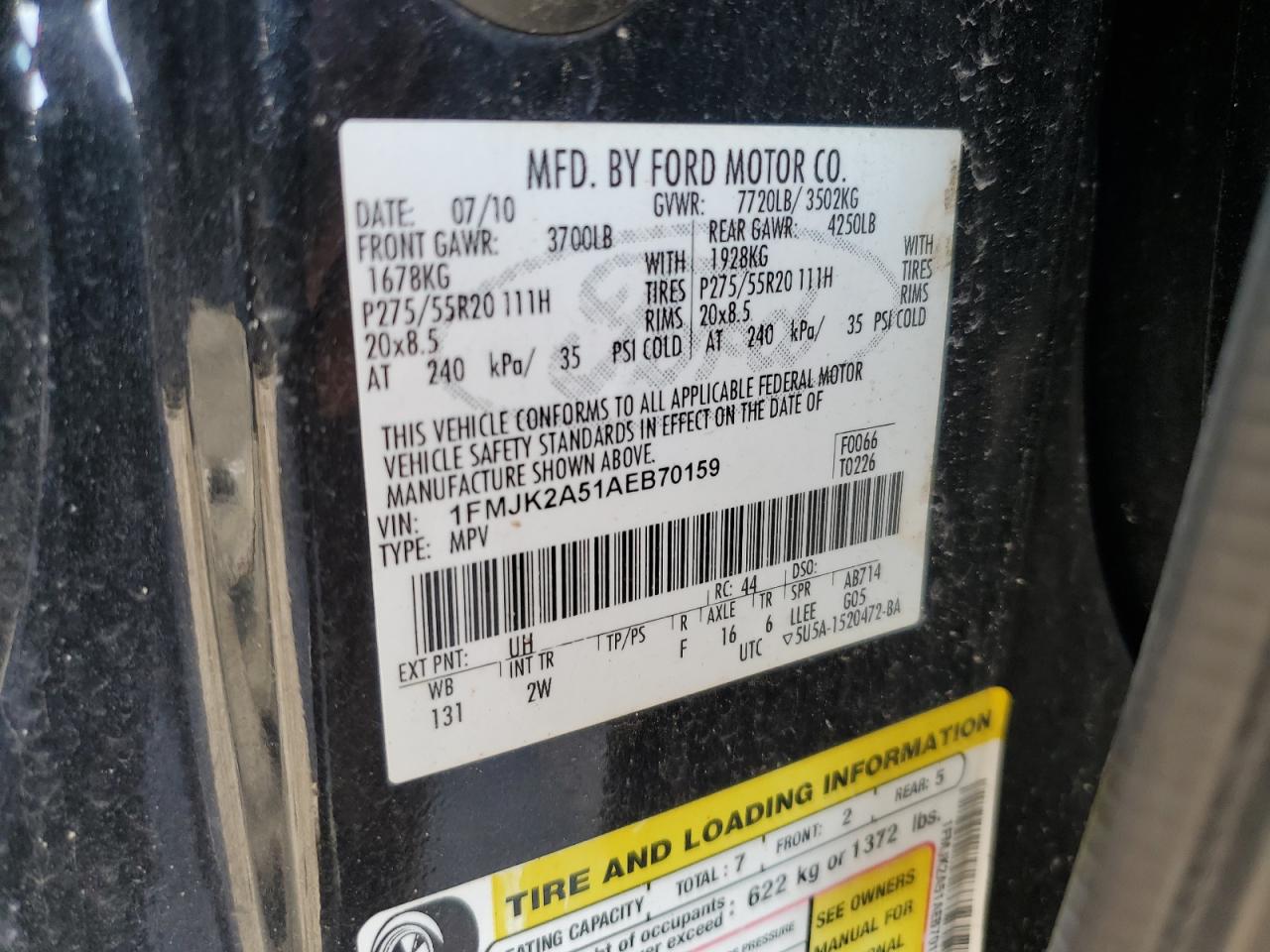 2010 Ford Expedition El Limited VIN: 1FMJK2A51AEB70159 Lot: 65527164