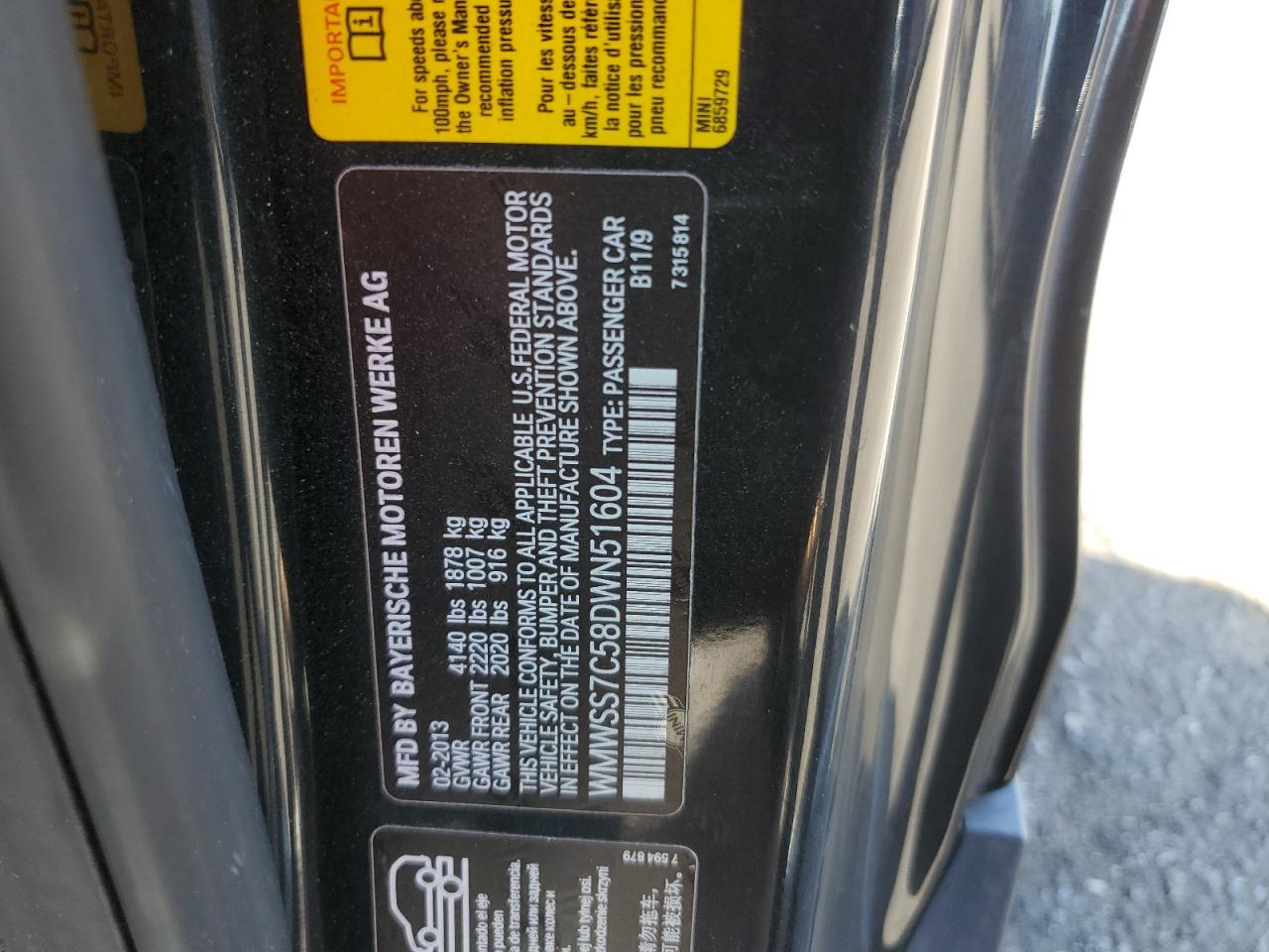 2013 Mini Cooper S Paceman VIN: WMWSS7C58DWN51604 Lot: 66968974